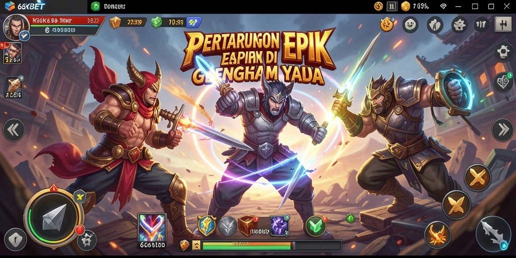 Screenshot gameplay 66KBET menunjukkan pertarungan seru antara karakter yang berbeda.