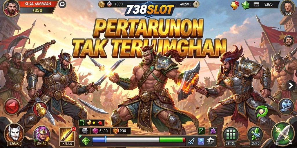 Screenshot utama 738SLOT menampilkan aksi pertarungan yang seru.