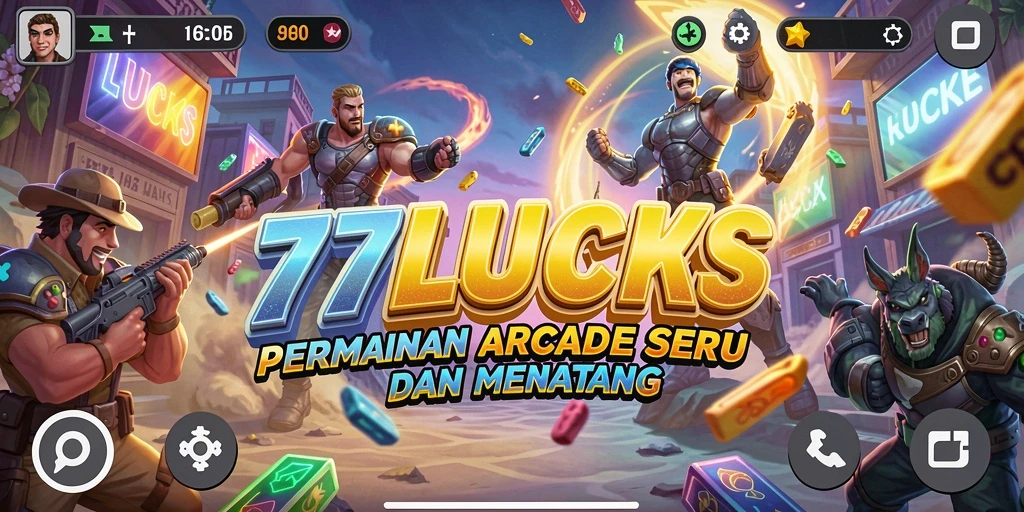 Screenshot utama gameplay 77LUCKS menampilkan aksi seru dan tantangan menarik.