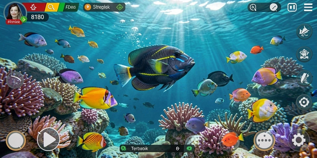 Screenshot utama 8180 menampilkan aksi seru tembak ikan.