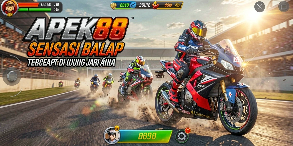 Screenshot gameplay APEK88 menampilkan aksi balap yang seru dan mendebarkan.