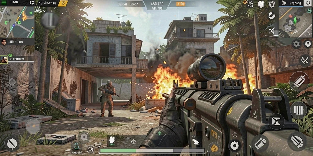 Screenshot gameplay <strong>ASD123</strong> yang menampilkan aksi tembak-menembak yang intens.