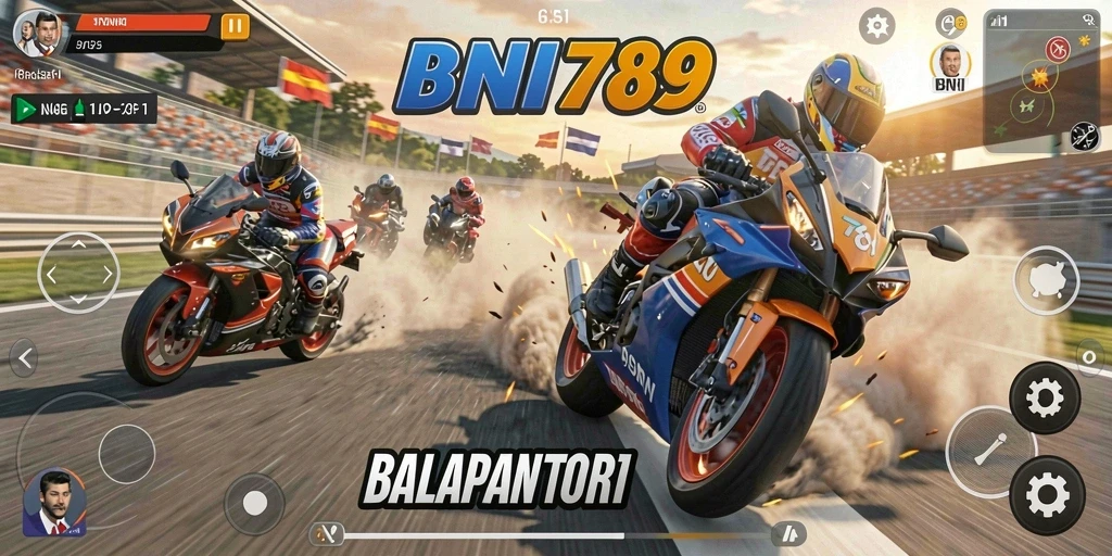Tampilan gameplay balapan motor yang seru dan mendebarkan.