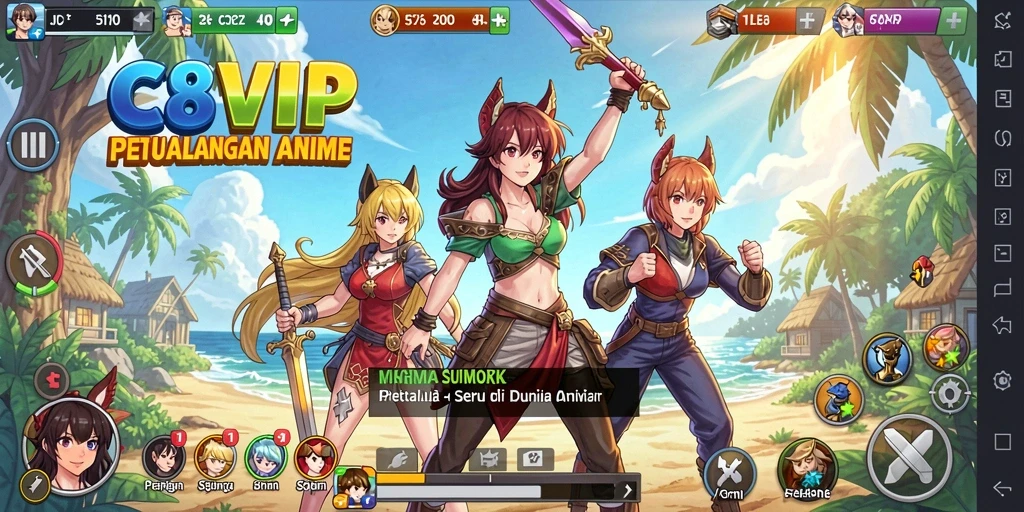 Screenshot menunjukkan aksi karakter dalam permainan Anime C8VIP.