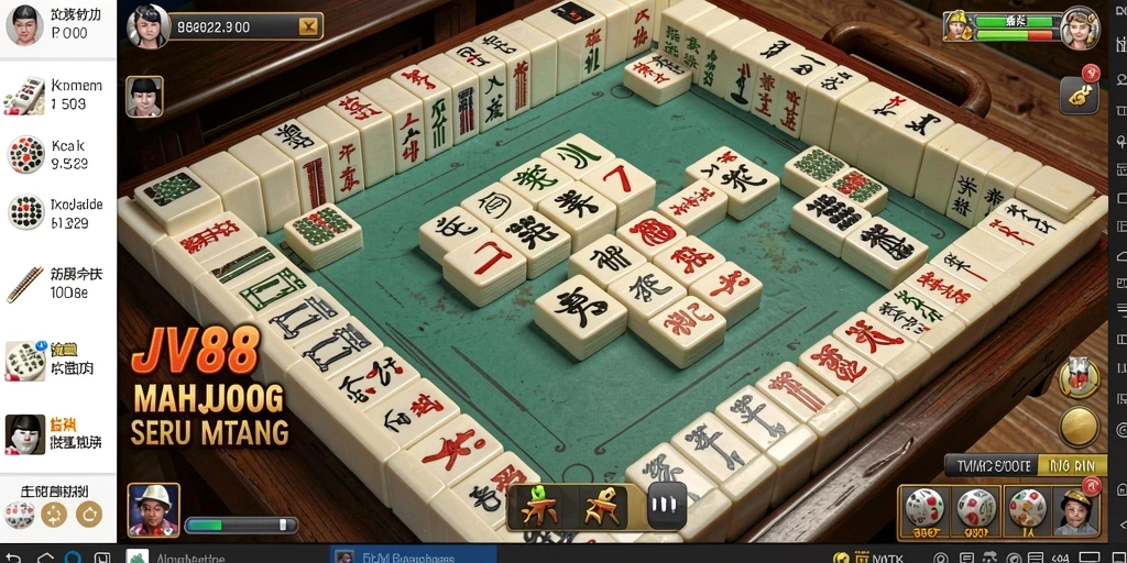 Tangkapan layar gameplay JV88 yang menunjukkan suasana Mahjong yang seru.