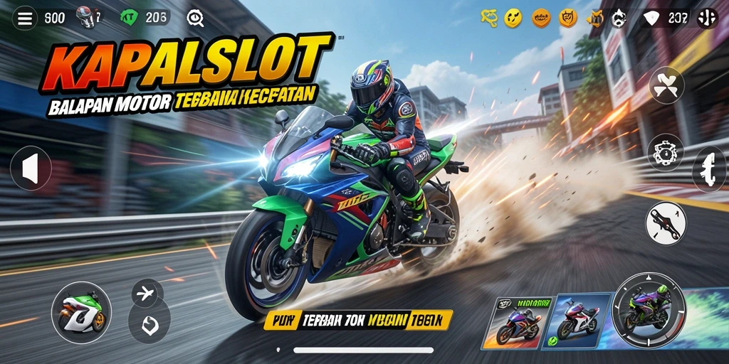 Tampilan gameplay KAPALSLOT menampilkan aksi balapan motor yang mendebarkan.