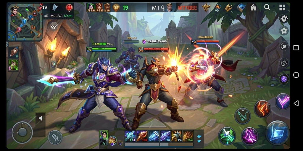 Screenshot gameplay <strong>MT966</strong> menampilkan pertarungan epik antara dua tim.