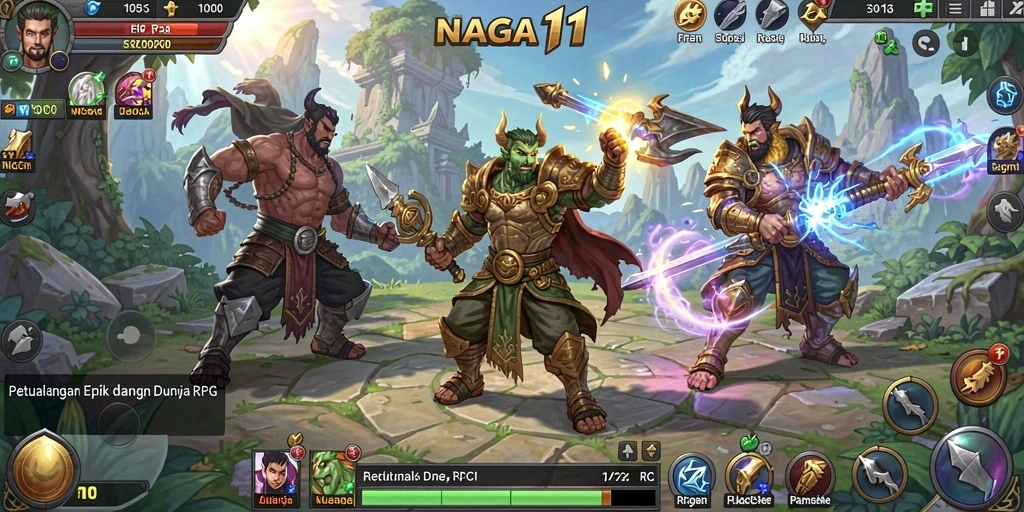 Screenshot utama NAGA11 menampilkan aksi seru dalam pertarungan RPG.