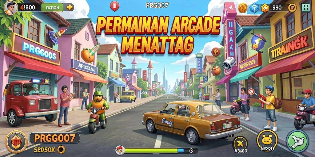 Gameplay PRG007 dengan grafik penuh warna dan rintangan menantang.