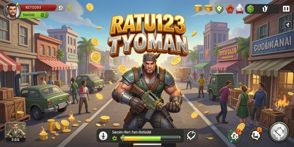 Tampilan gameplay RATU123 yang menunjukkan pembangunan kerajaan bisnis.