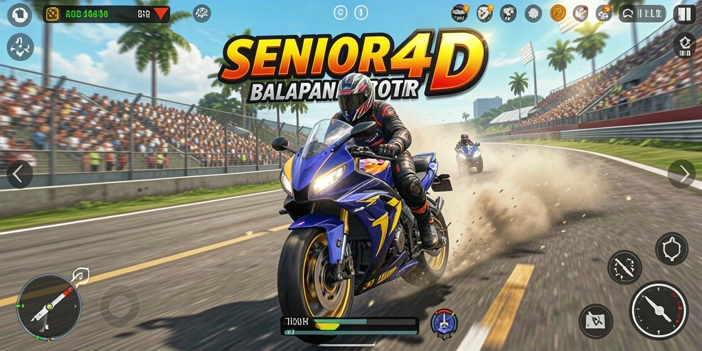 Tampilan gameplay seru dalam balapan motor di SENIOR4D.