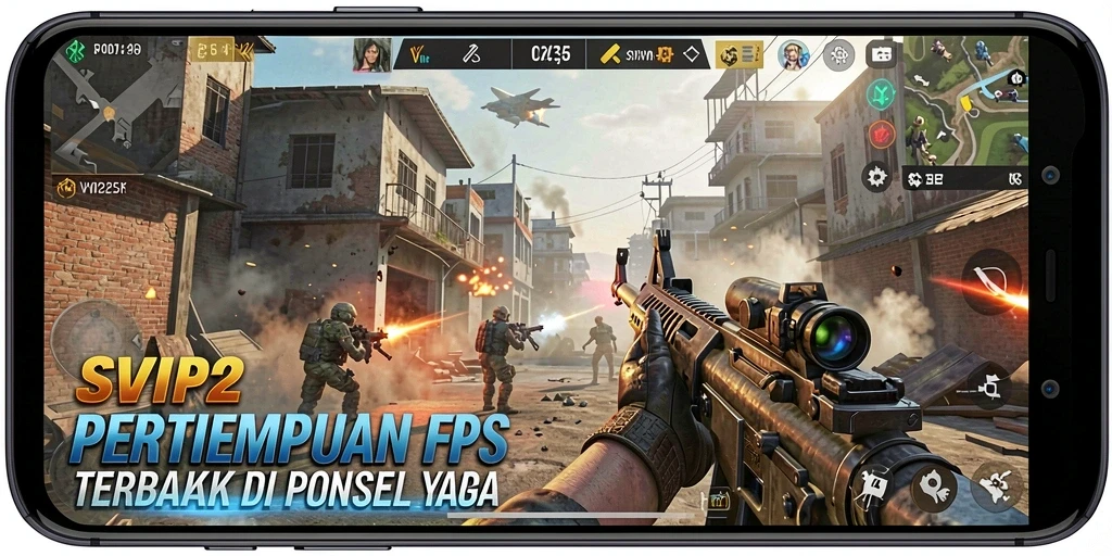 Tampilan gameplay mendebarkan dalam pertempuran FPS.