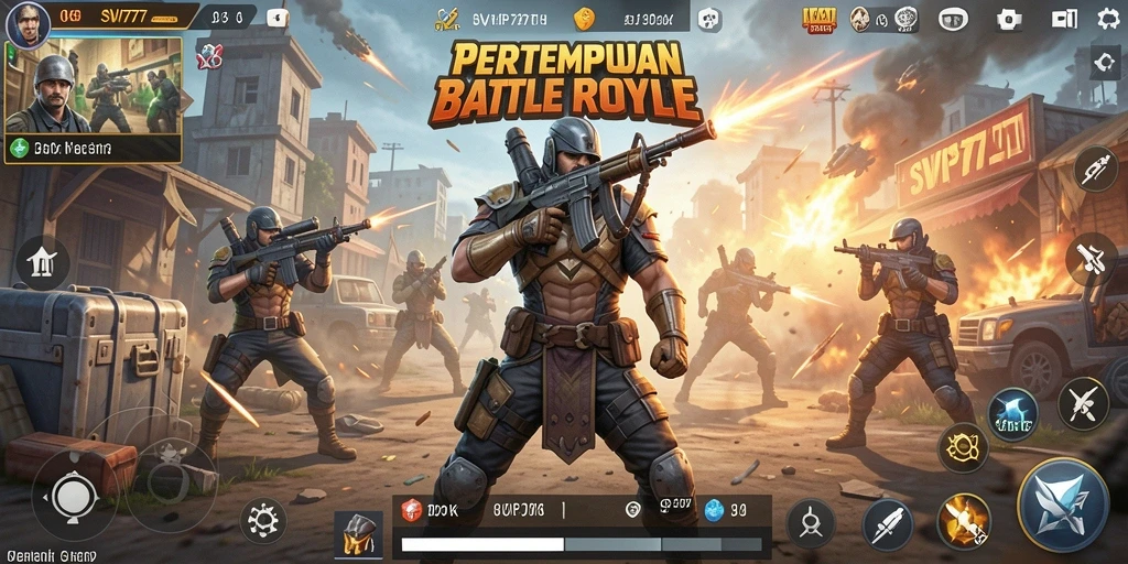Screenshot gameplay SVIP777 dengan aksi pertempuran Battle Royale yang seru.