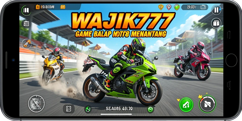 Screenshot gameplay WAJIK777 menampilkan aksi balap motor yang mendebarkan.